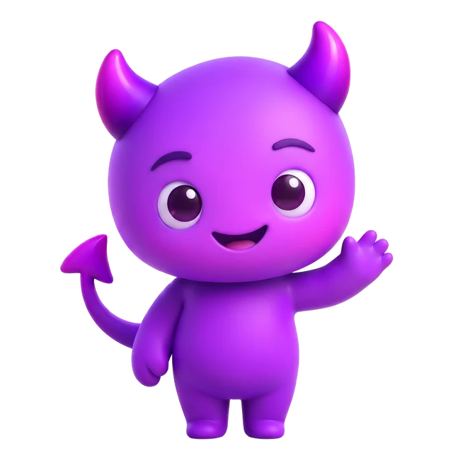 Toxi, a little purple devil, waving hello
